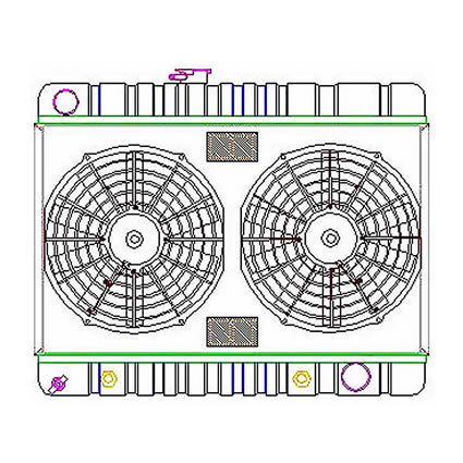 Click To Enlarge Image 1965 - 1967 GTO, Lemans, Tempest, GM V8 Excludes Latemodel LT & LS, Driver side filler, Core 15 x 25.5 Auto Transmission - ExactFit - ComboUnit, Includes: Shroud, Fan(s), Wiring, Temp Sensor, and Rad Cap