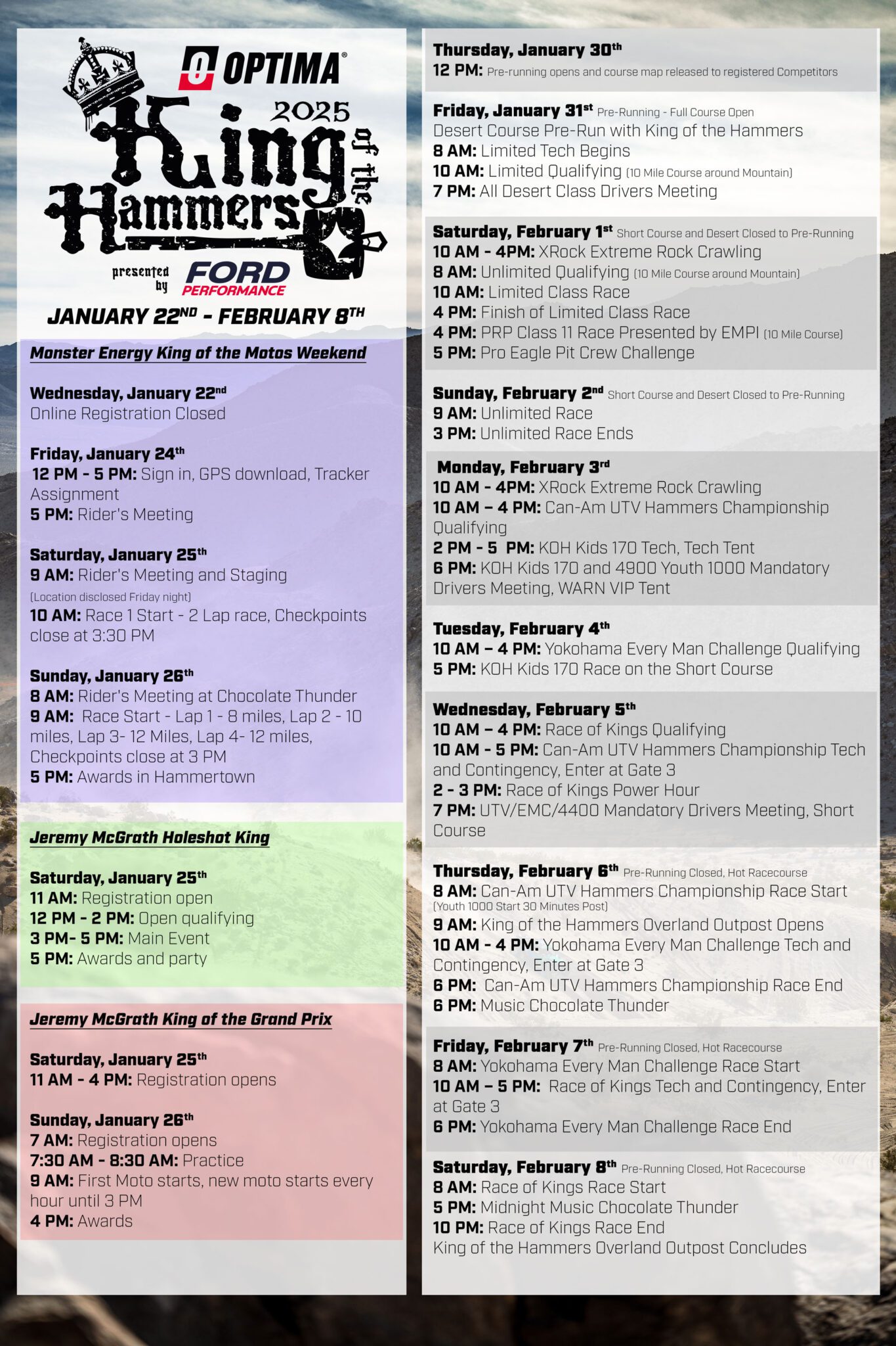 KOH Schedule 2025